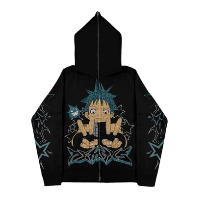 "Deuces To Blackstar" Rhinestone Full Zip - Up Jacket